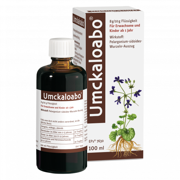 UMCKALOABO flüssig Spezialextrakt aus Pelargonium-Wurzeln wirkt gegen Viren, löst zähen Schleim und kann so die Krankheitsdauer verringern