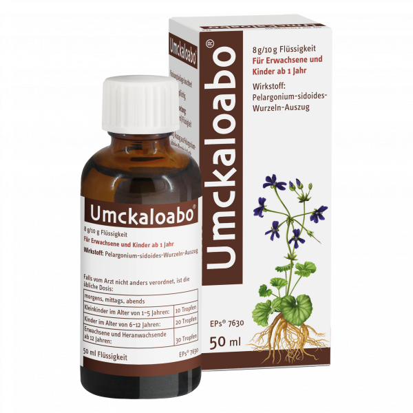 UMCKALOABO flüssig Spezialextrakt aus Pelargonium-Wurzeln wirkt gegen Viren, löst zähen Schleim und kann so die Krankheitsdauer verringern