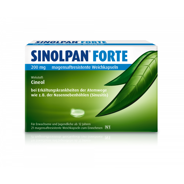 SINOLPAN forte 200 mg magensaftgeschützte Weichkapseln zur Behandlung der Symptome bei Bronchitis und Erkältungskrankheiten
