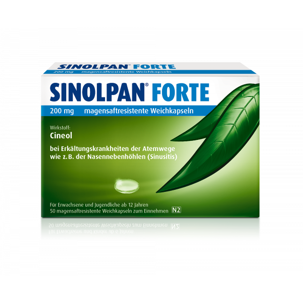 SINOLPAN forte 200 mg magensaftgeschützte Weichkapseln zur Behandlung der Symptome bei Bronchitis und Erkältungskrankheiten