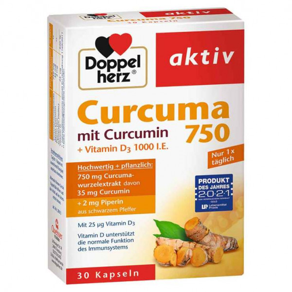 Doppelherz aktiv Curcuma 750 mit Curcumin +Vitamin D3 1000 I.E.
