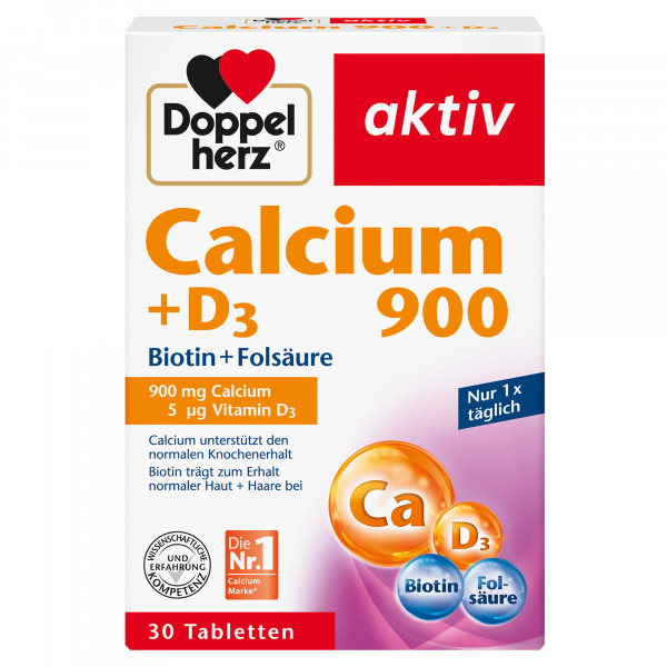 Doppelherz aktiv Calcium 900 + D3 + Biotin +Folsäure