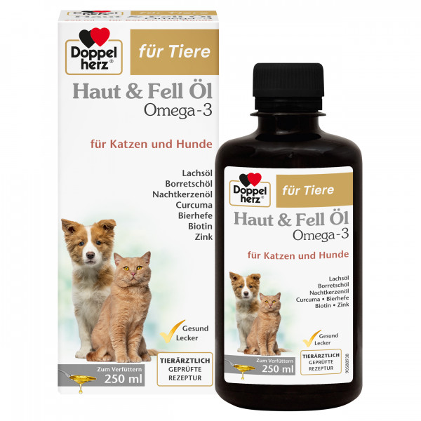 DOPPELHERZ für Tiere Haut&Fell Öl f.Hunde/Katzen