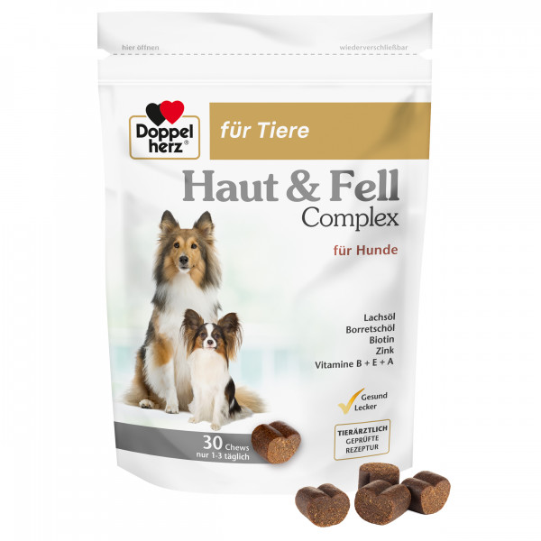 DOPPELHERZ für Tiere Haut&Fell Compl.Chews f.Hunde
