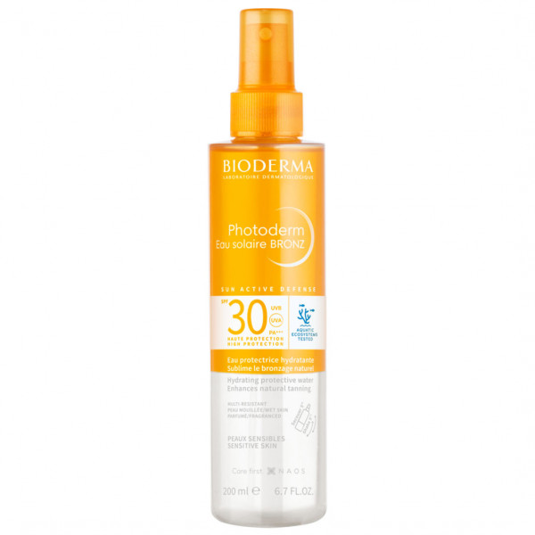 Photoderm Eau solaire BRONZ - Erfrischendes Sonnenschutzspray, das die hauteigene Bräune aktiviert. 