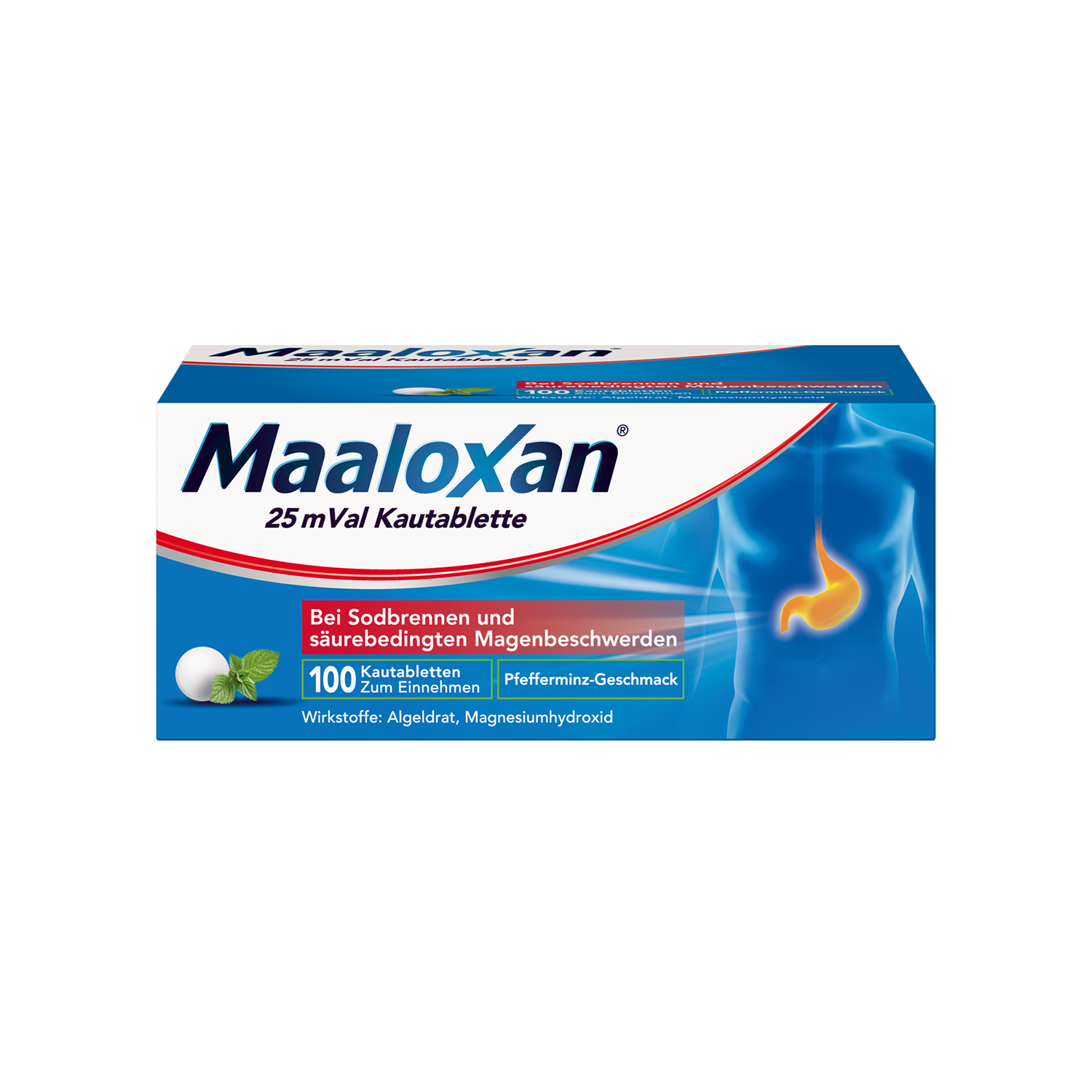 MAALOXAN 25 mVal Kautablette, Kautablette, mit Algeldrat und Magnesiumhydroxid, bei Sodbrennen und säurebedingten Magenbeschwerden MAALOXAN 25 mVal Kautablette, Kautablette, mit Algeldrat und Magnesiumhydroxid, bei Sodbrennen und säurebedingten Magenbeschwerden