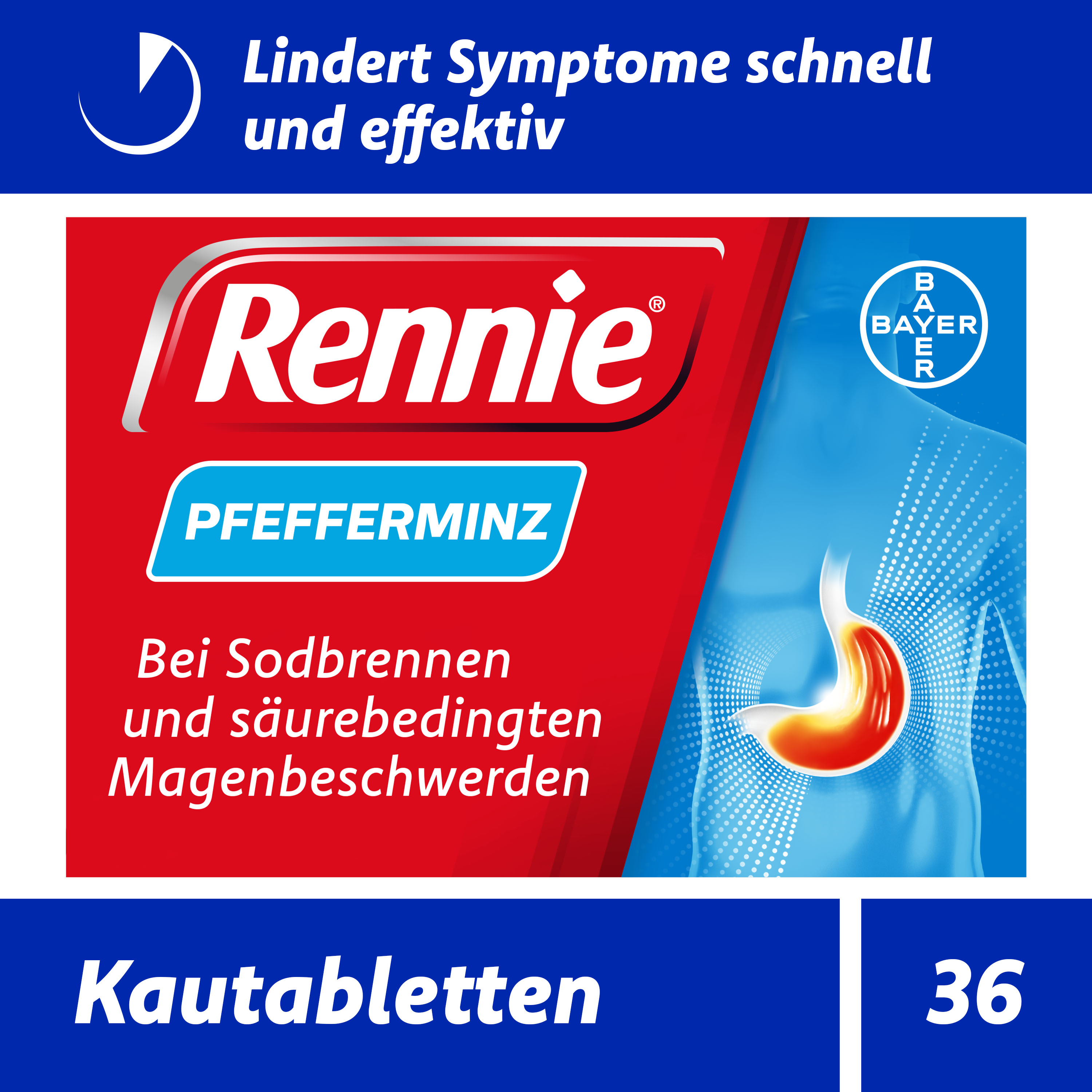 RENNIE Kautabletten schnell wirksam bei Sodbrennen, Magendrücken, Völlegefühl RENNIE Kautabletten schnell wirksam bei Sodbrennen, Magendrücken, Völlegefühl