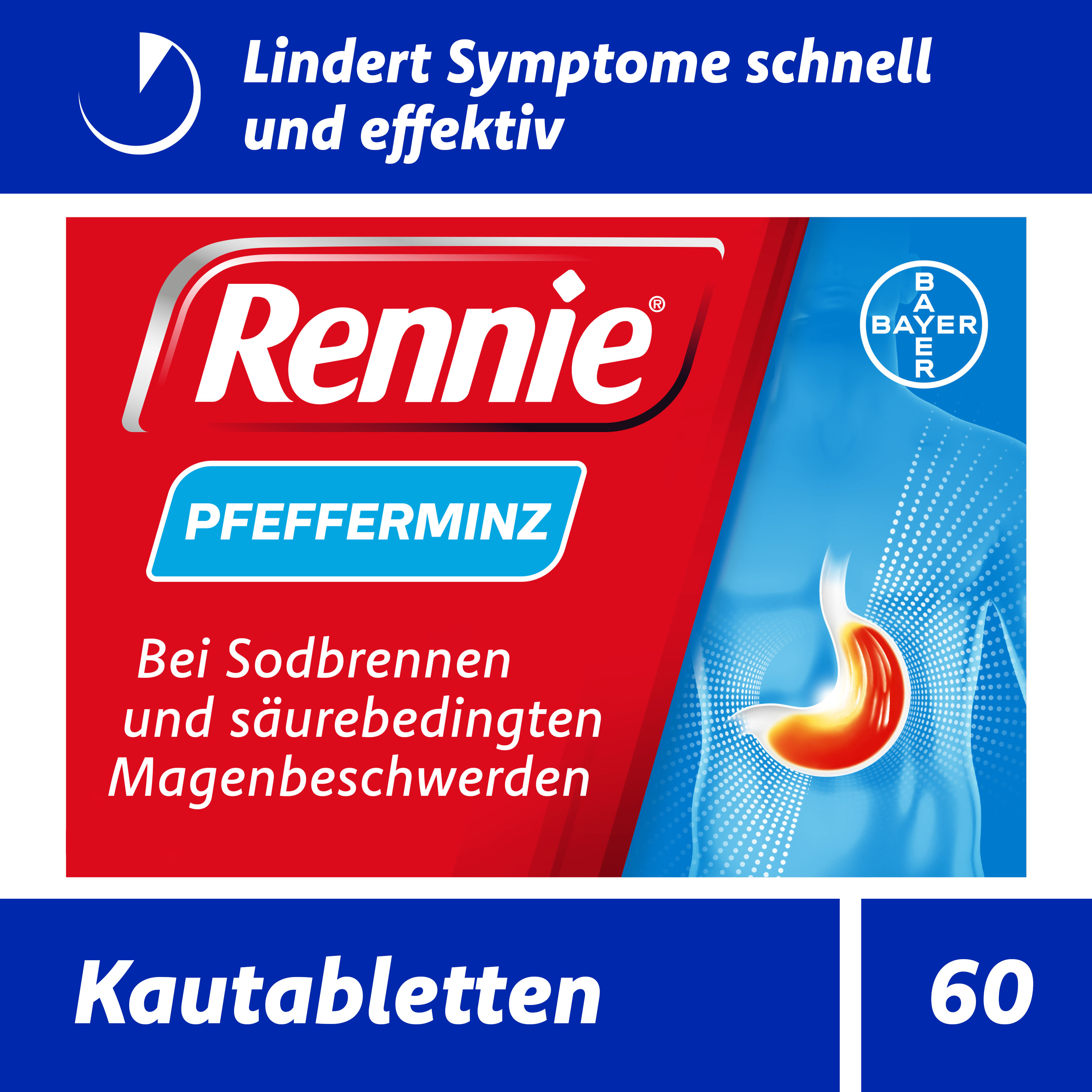 RENNIE Kautabletten schnell wirksam bei Sodbrennen, Magendrücken, Völlegefühl RENNIE Kautabletten schnell wirksam bei Sodbrennen, Magendrücken, Völlegefühl