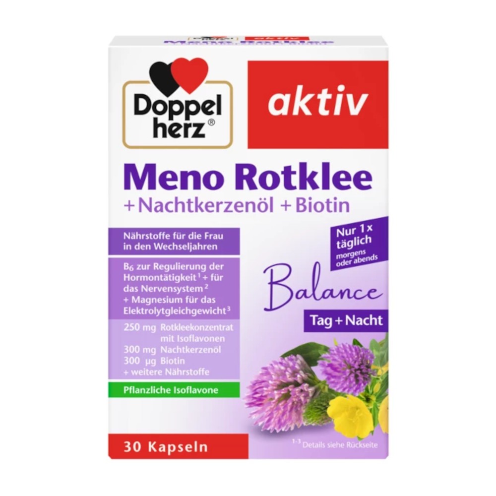 DOPPELHERZ Meno Rotklee+Nachtkerzenöl+Biotin Kaps. DOPPELHERZ Meno Rotklee+Nachtkerzenöl+Biotin Kaps.