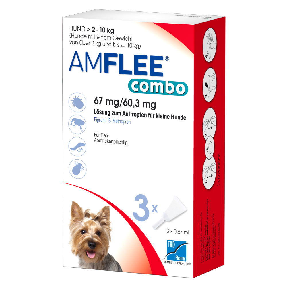AMFLEE combo 67/60,3mg Lsg.z.Auftr.f.Hunde 2-10kg AMFLEE combo 67/60,3mg Lsg.z.Auftr.f.Hunde 2-10kg