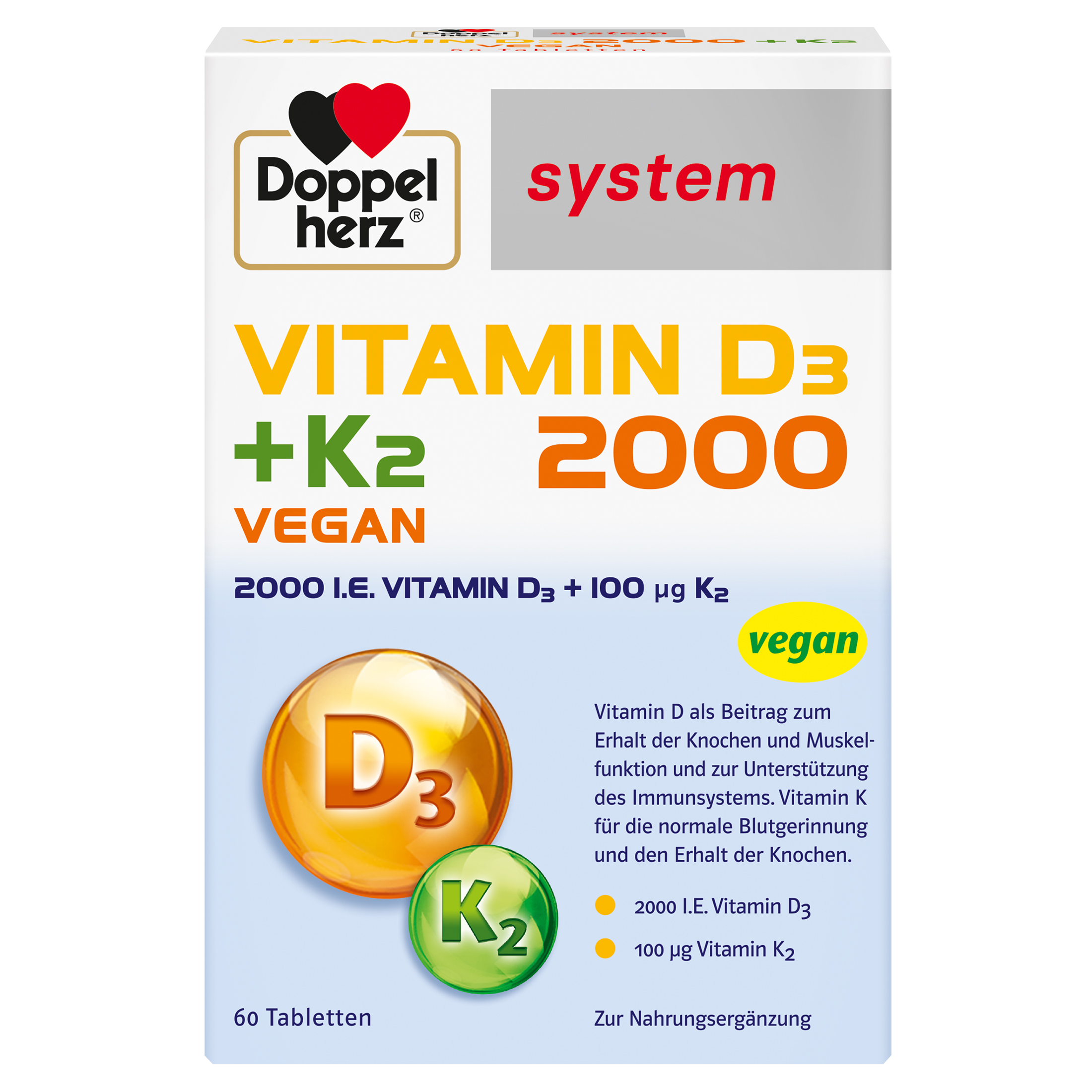 DOPPELHERZ Vitamin D3 2000+K2 system Tabletten DOPPELHERZ Vitamin D3 2000+K2 system Tabletten