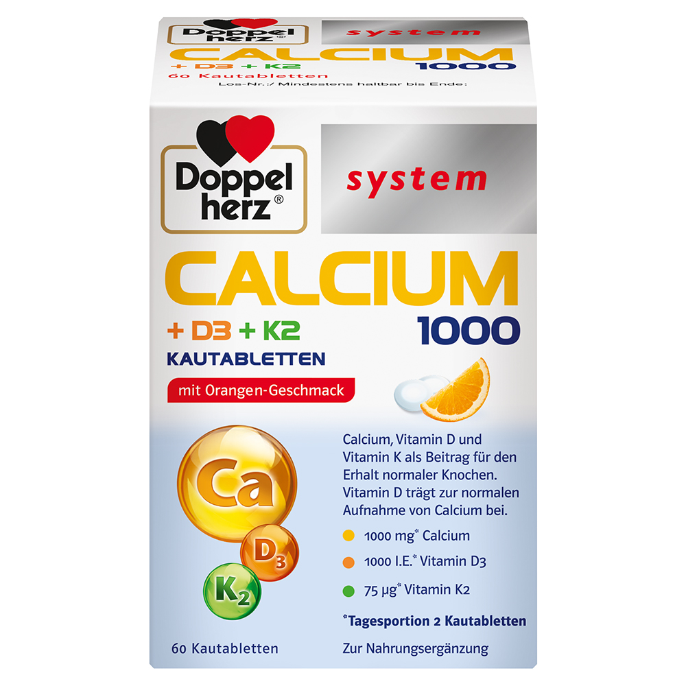 DOPPELHERZ Calcium 1000+D3+K2 system Kautabletten DOPPELHERZ Calcium 1000+D3+K2 system Kautabletten