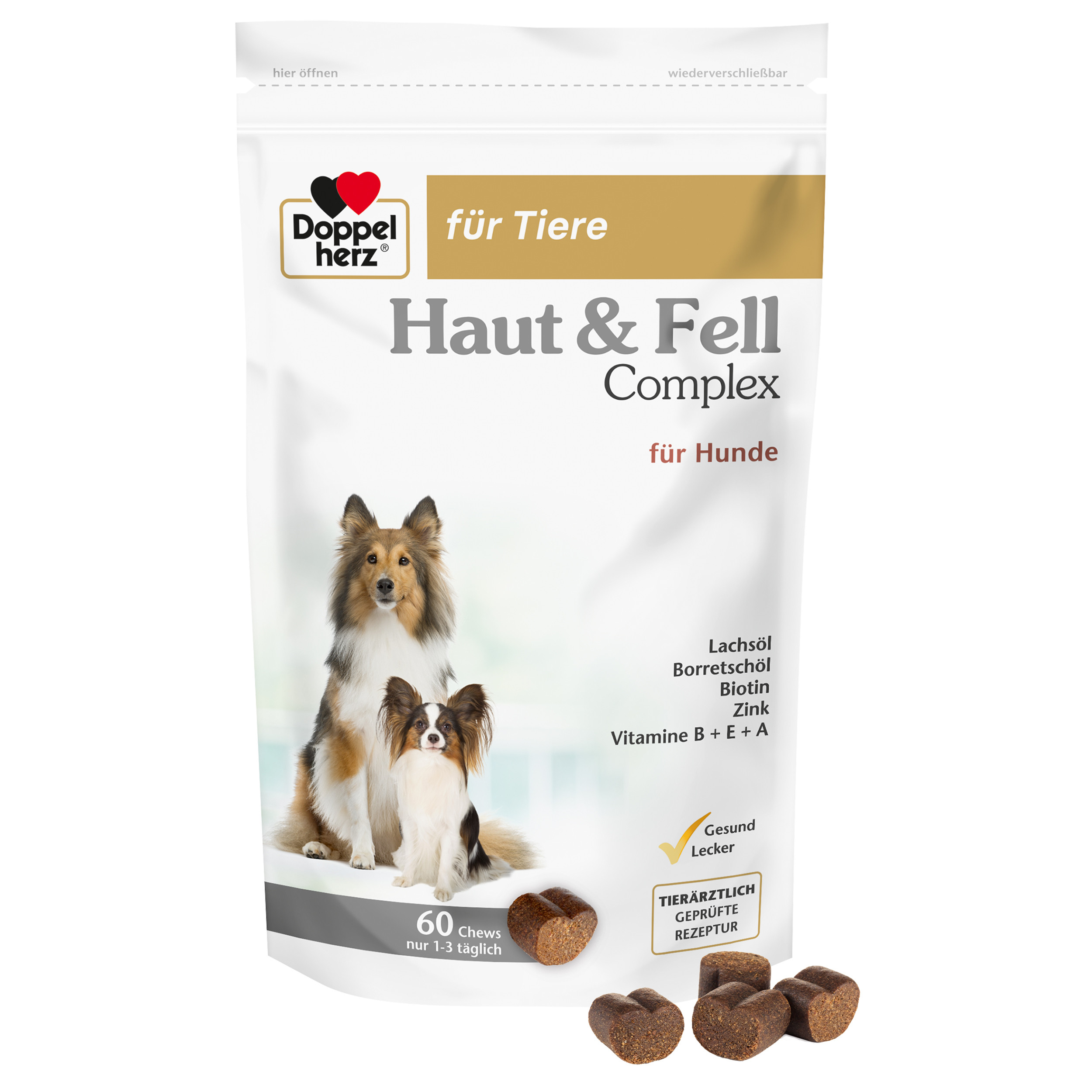 DOPPELHERZ für Tiere Haut&Fell Compl.Chews f.Hunde DOPPELHERZ für Tiere Haut&Fell Compl.Chews f.Hunde