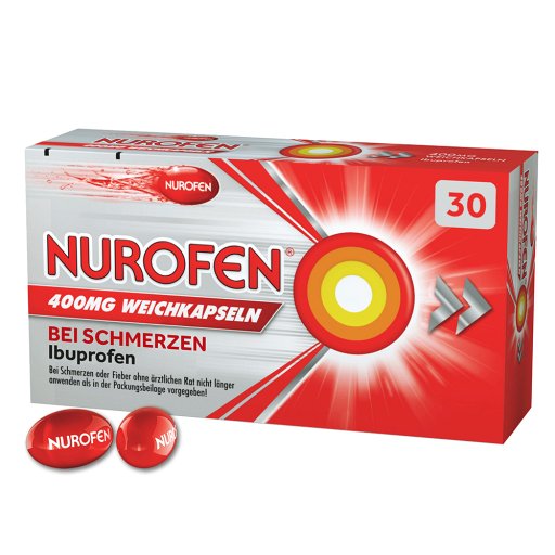 NUROFEN 400 mg Weichkapseln Ibuprofen bei Schmerzen, flüssiger Kern schnellere Aufnahme vom Körper NUROFEN 400 mg Weichkapseln Ibuprofen bei Schmerzen, flüssiger Kern schnellere Aufnahme vom Körper