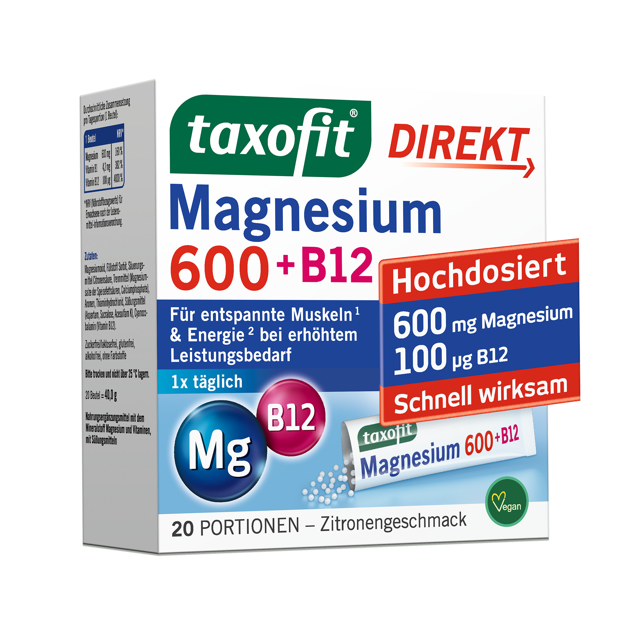 TAXOFIT Magnesium 600+B12 Direkt Granulat TAXOFIT Magnesium 600+B12 Direkt Granulat