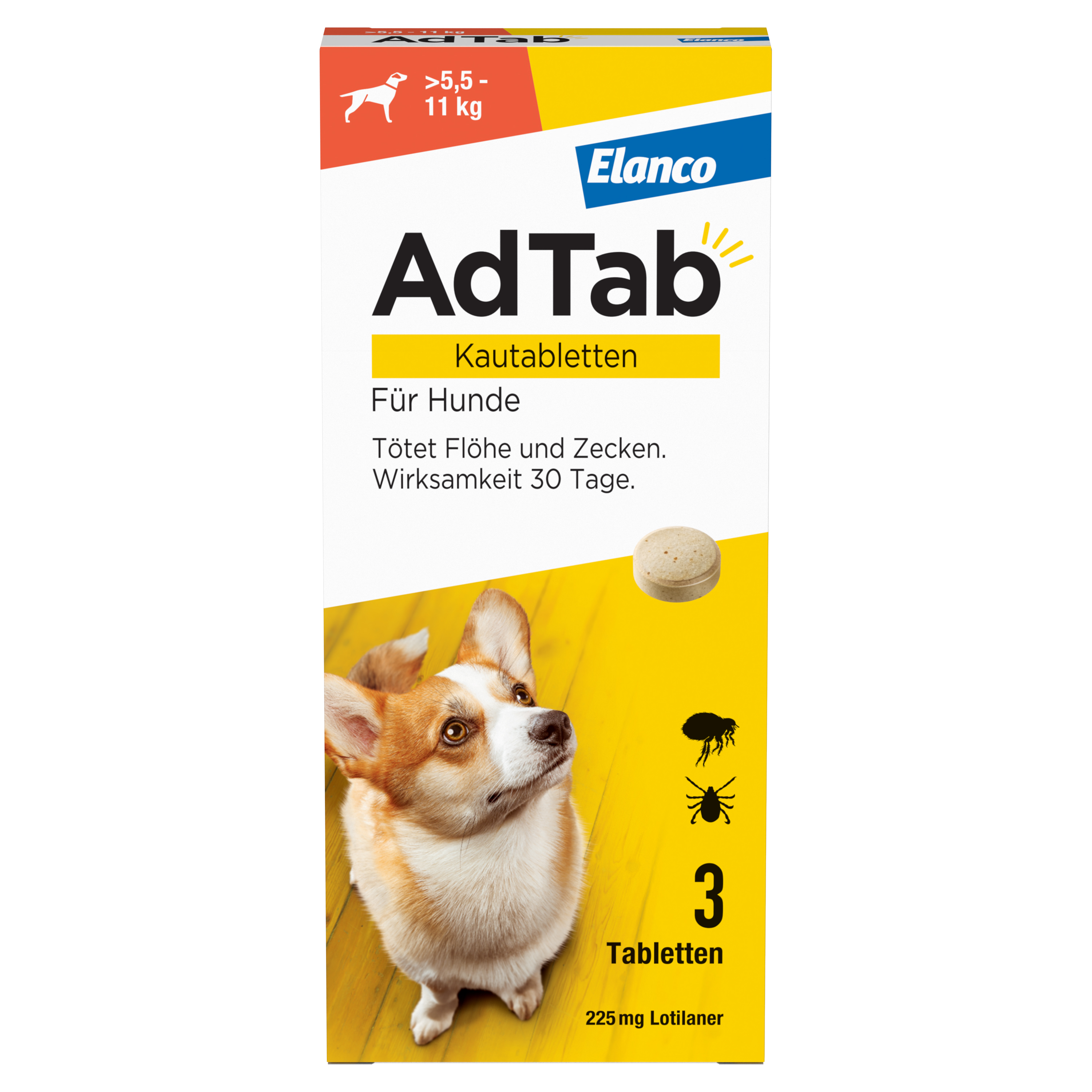 ADTAB 225 mg Kautabletten für Hunde >5,5-11 kg ADTAB 225 mg Kautabletten für Hunde >5,5-11 kg